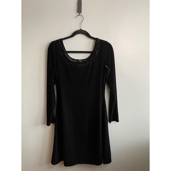 Vintage Dresses & Skirts - Vintage J.R. Nites by Caliendo Black Velvet Long Sleeve Stretchy Dress Size 8